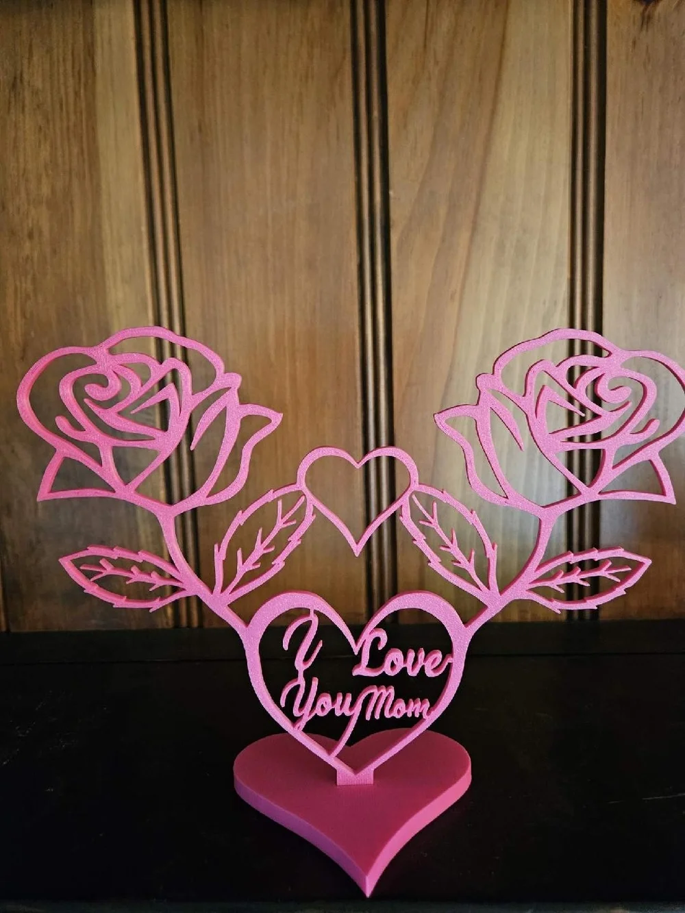 Pink 'I Love You Mom' Heart & Rose Tabletop Decor
